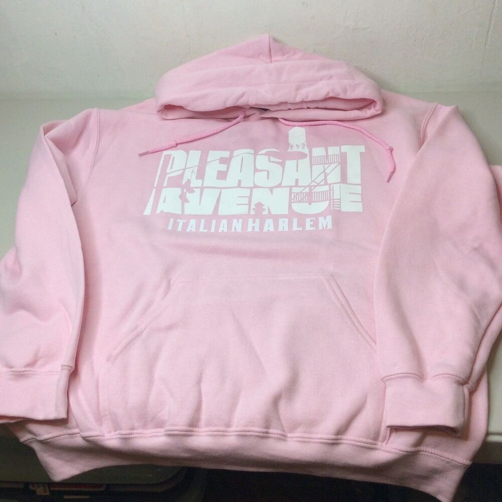 "Pleasant Ave Italian Harlem" Gildan Pink Hoodie Sweatshirt Size Medium